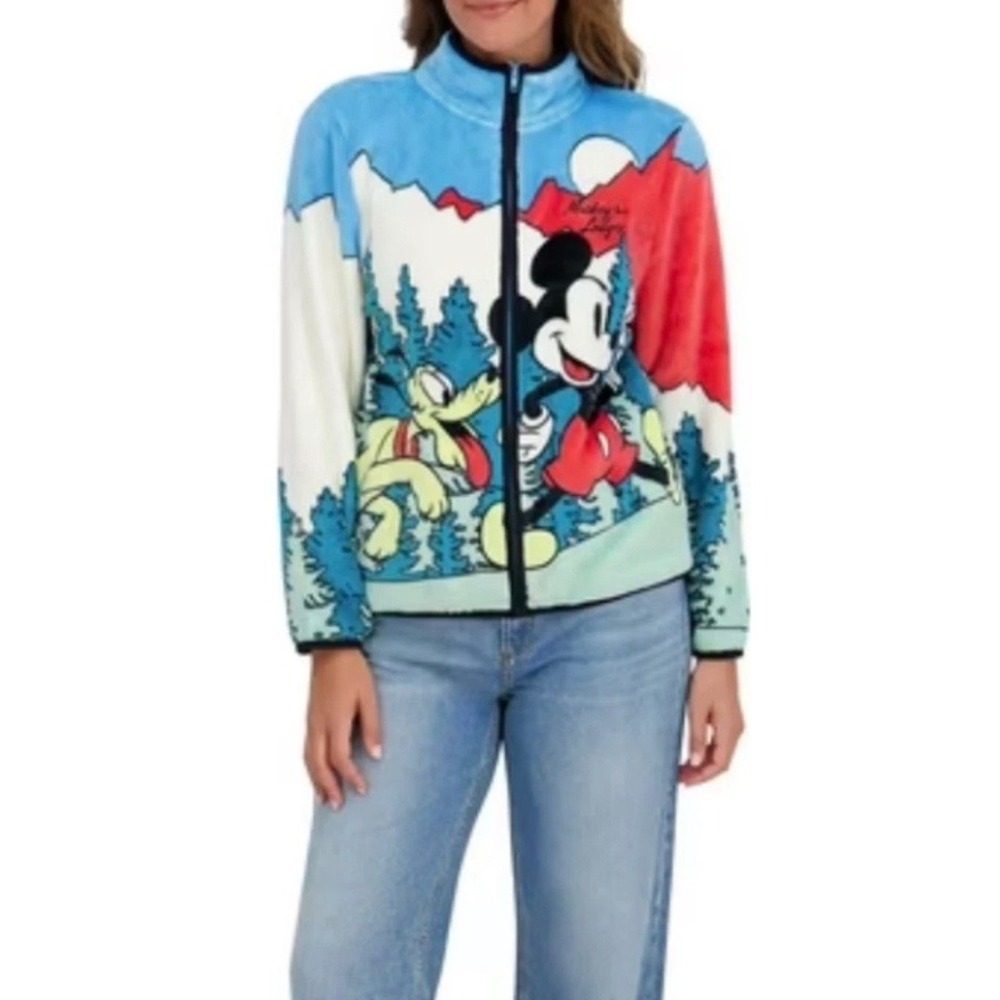 Disney Mickey Mouse Pluto Fleece Jacket Mickey's Lodge Full Zip Blue XL NEW